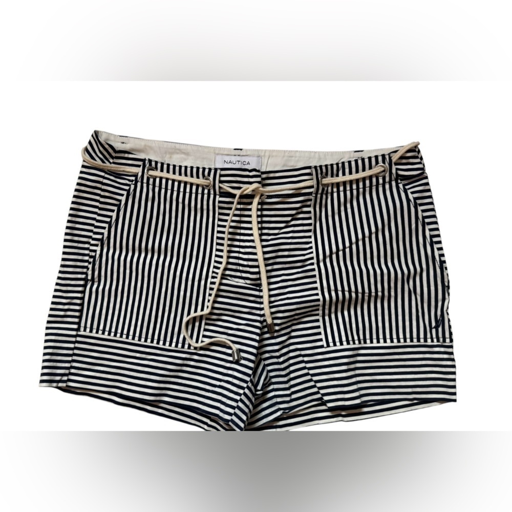 Nautica Navy & White Striped Patchwork-Style Shorts Size 6